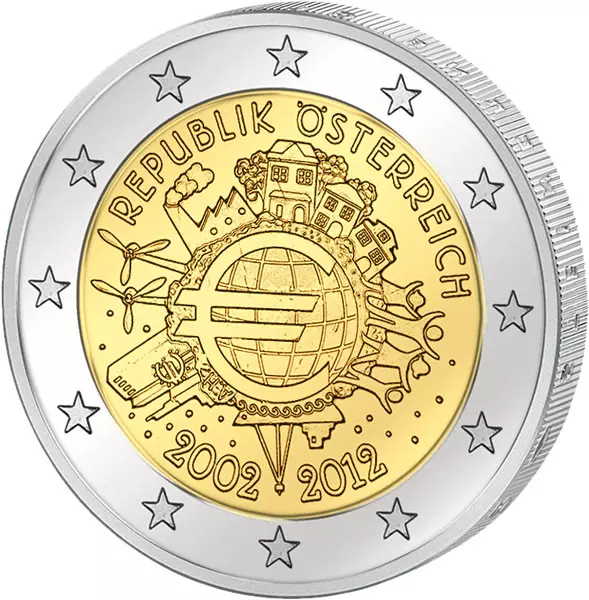 2 Euro Österreich 10 Jahre Euro Gemeinschaftsausgabe aller Länder 2012 prägefrisch