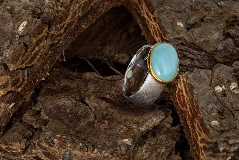 Silberring in Größe 17 mit Milky Aquamarin