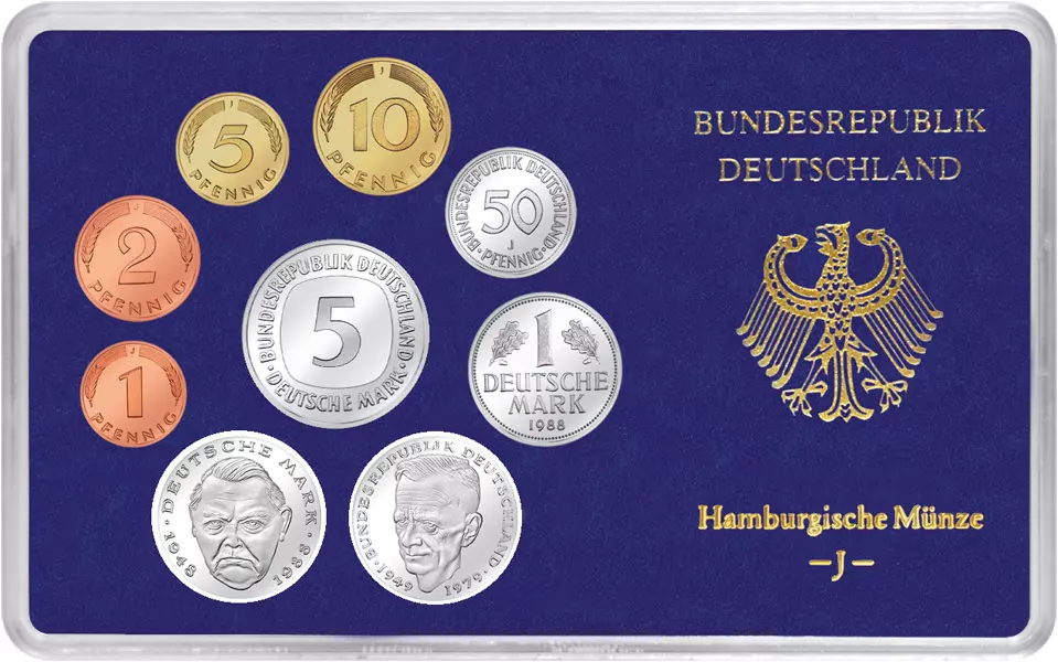 9 Werte BRD-Kursmünzen-Serie 1988 Polierte Platte