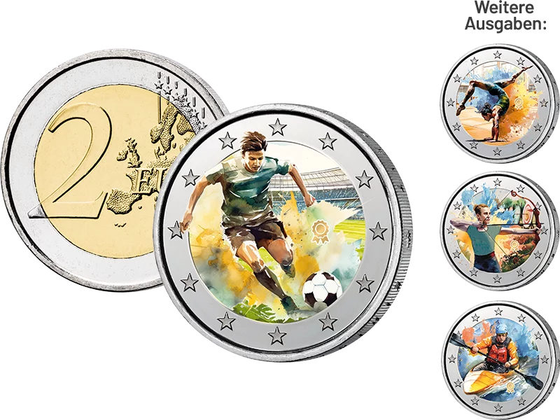 Kollektion: 2-Euro-Gedenkmünzen als kolorierte Künstlerausgaben - Sport