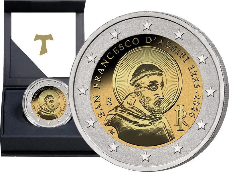 2 Euro Italien 800. Todestag Franz von Assisi 2026 in Reverse Proof