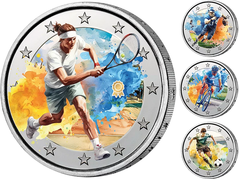 Kollektion: 2-Euro-Gedenkmünzen als kolorierte Künstlerausgaben - Sport