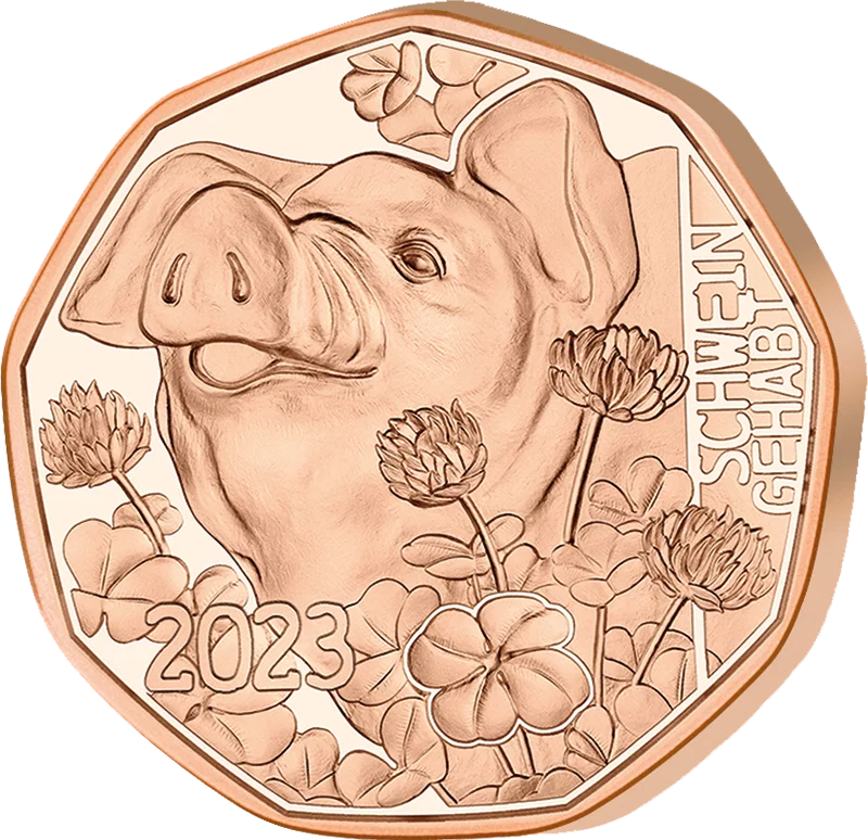 5 Euro Österreich Neujahr Schwein gehabt 2023