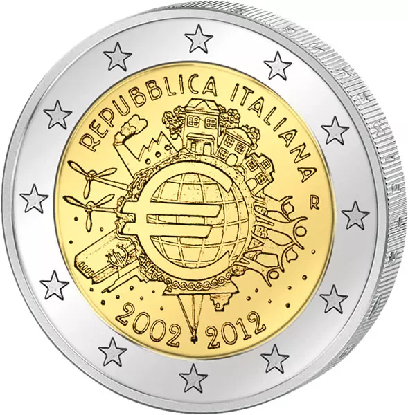 2 Euro Italien 10 Jahre Euro Gemeinschaftsausgabe aller Länder 2012 prägefrisch