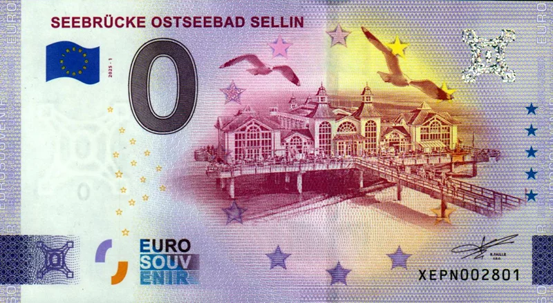 0-Euro-Banknote BRD Seebrücke Ostseebad Sellin 2025