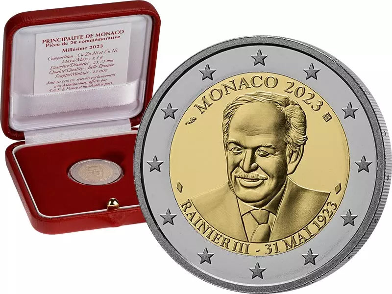 2 Euro Monaco 100. Geburtstag von Fürst Rainier III. 2023