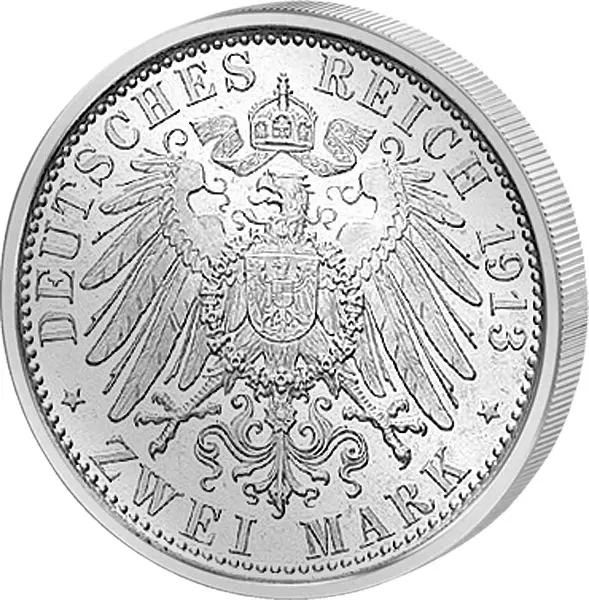 2 Mark Preußen Regierungsjubiläum Kaiser Wilhelm II. 1913 vorzüglich