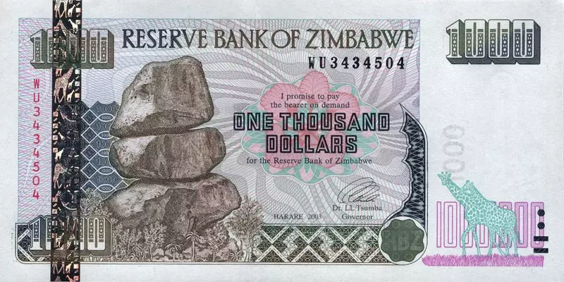 1.000 Dollar Simbabwe Banknote Chiremba 2003