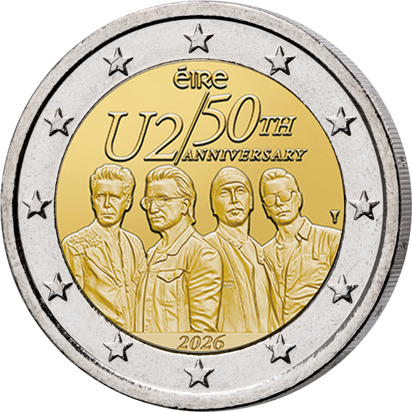 2 Euro Irland 50 Jahre Gründung der Band U2 2026 in Coincard