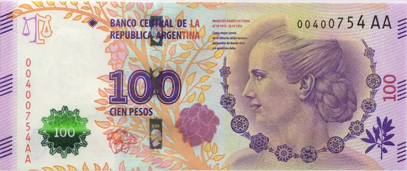 100 Pesos Argentinien Banknote Evita Peron 2017