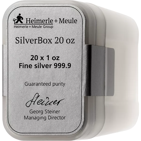 20 x 1 Unze Silberbarren Heimerle & Meule Silver Box