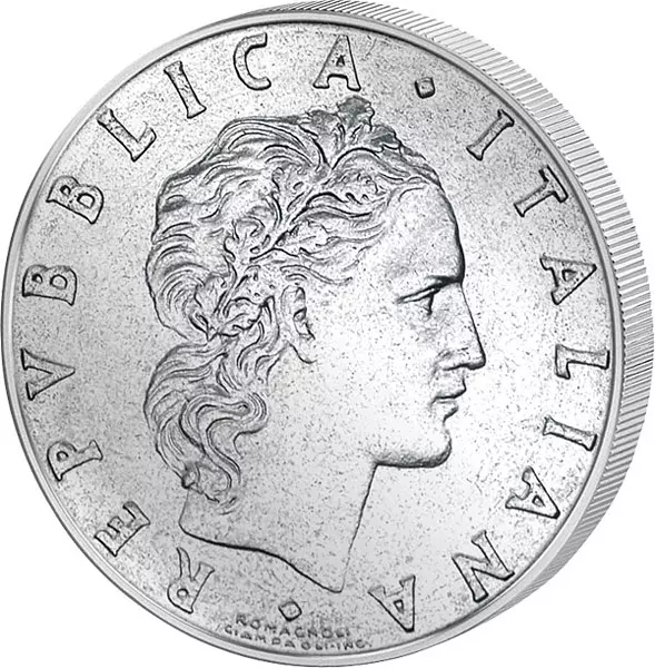50 Lire Italien Feuergott Vulcanus am Amboss 1954-1989