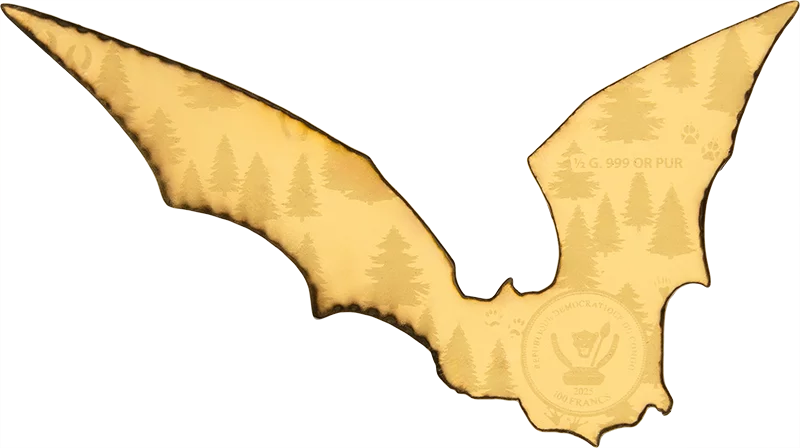 100 Francs Kongo Wildlife in Golden Shapes Fledermaus 2025 100 Francs Kongo Wildlife in Golden Shapes Fledermaus 2025