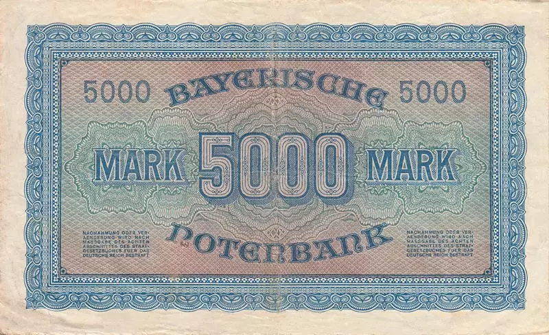 5.000 Mark Bayern Banknote 1922