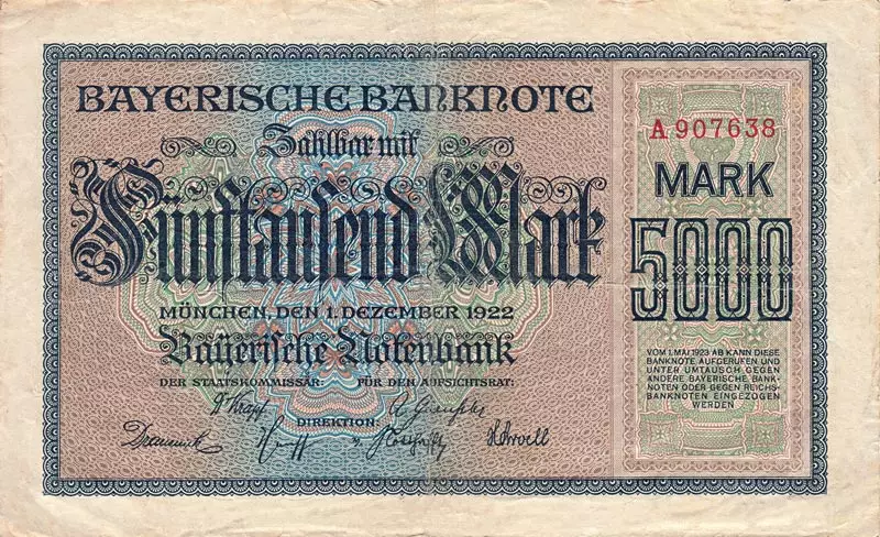 5.000 Mark Bayern Banknote 1922