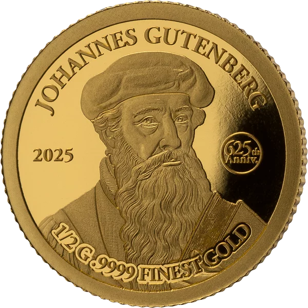 1.000 Francs Gabun 625. Geburtstag Johannes Gutenberg 2025 Gold Coin Card 1.000 Francs Gabun 625. Geburtstag Johannes Gutenberg 2025 Gold Coin Card