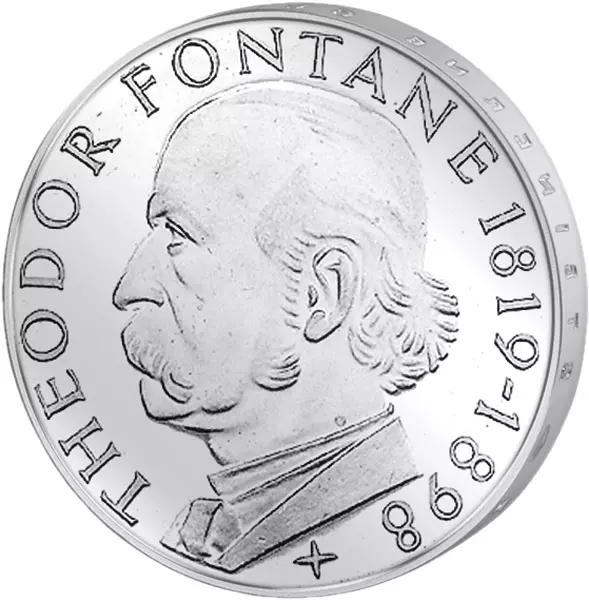 5 DM Münze BRD Theodor Fontane 1969 Stempelglanz