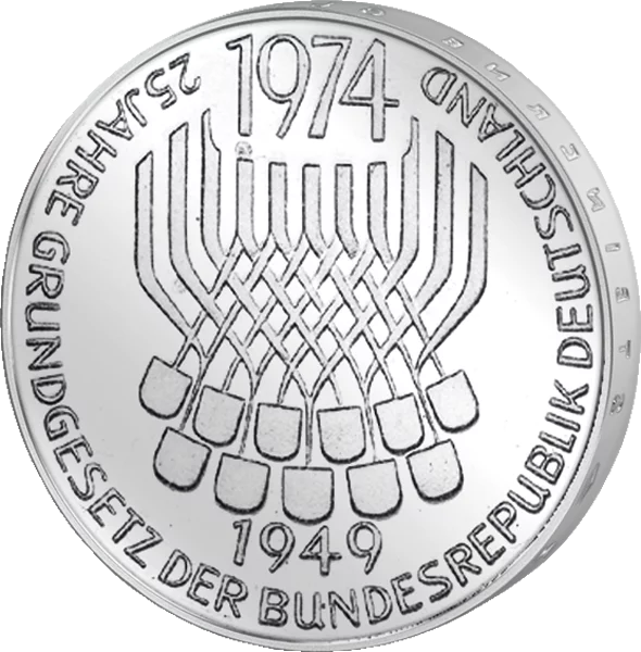 5 DM Münze BRD 25 Jahre Grundgesetz 1974 Stempelglanz