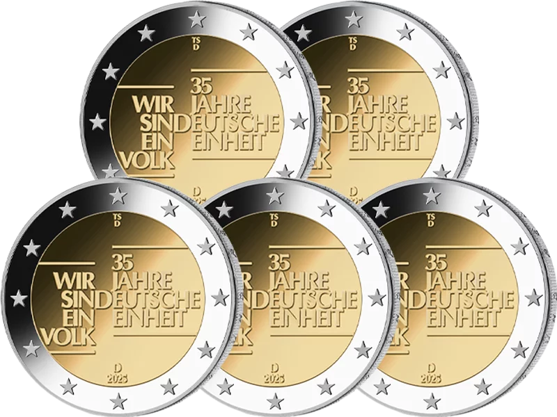 Tausch: 5 x 2 Euro BRD 35 Jahre Deutsche Einheit 2025 prägefrisch (A-J)