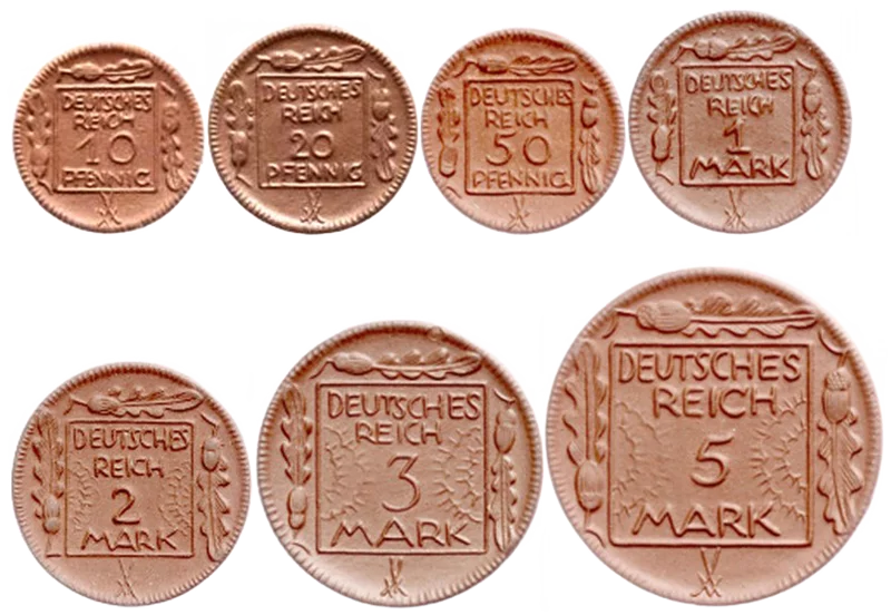 10 Pfennig - 5 Mark Deutsches Reich Porzellanproben 1920