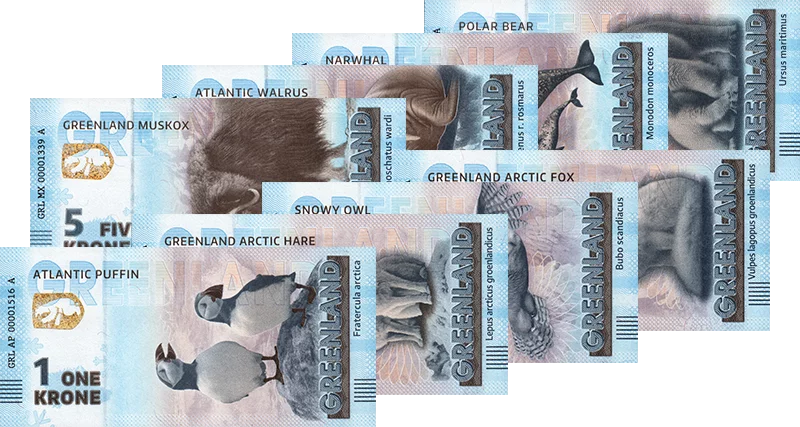 1-8 Kroner Grönland Souvenirschein-Serie 2025