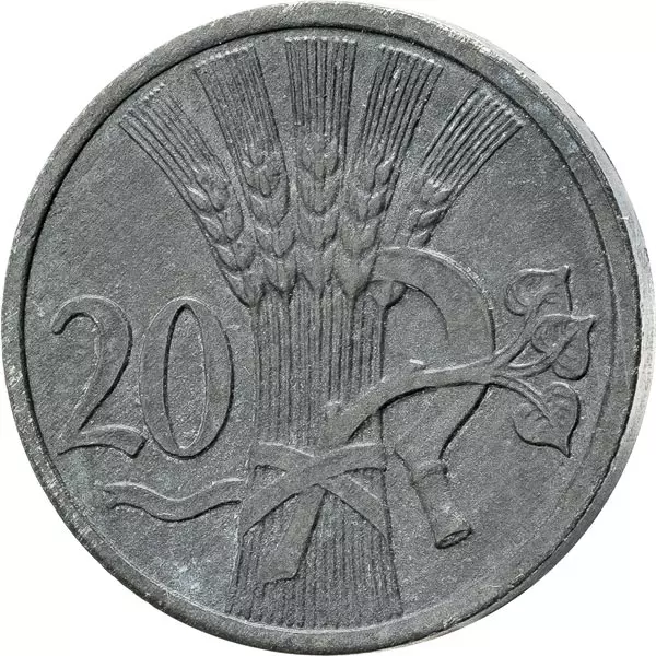 20 Haleru Böhmen und Mähren Ähren und Sichel 1940-1944 sehr schön