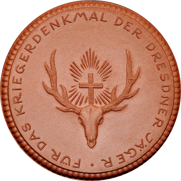 Porzellanmedaille Dresden auf das Kriegerdenkmal der Dresdner Jäger