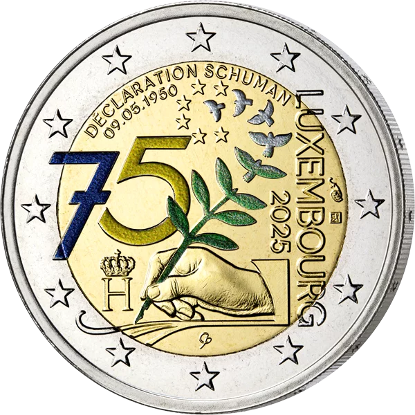2 Euro Luxemburg 75 Jahre Schuman-Erklärung 2025 mit Farb-Applikation