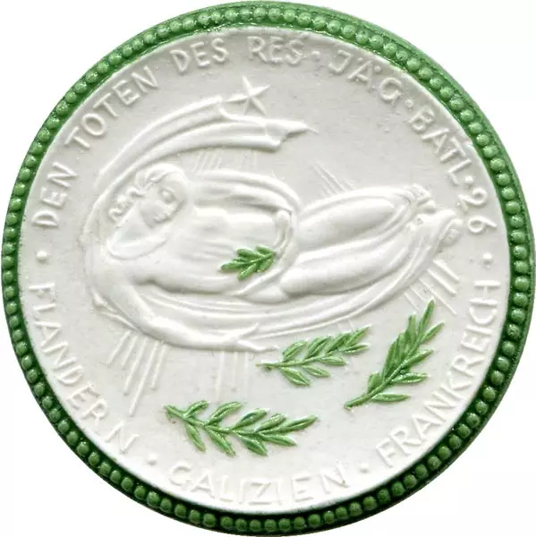 Porzellanmedaille 1921 auf das Denkmal des Reserve-Jägerbataillons 26 1921