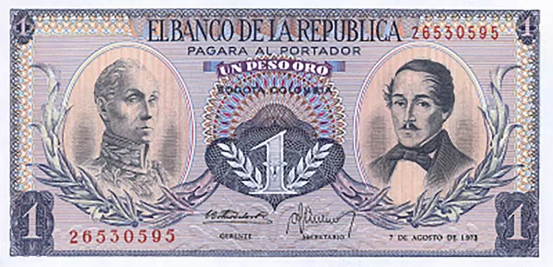 1 Peso Banknote Kolumbien 1970-1974