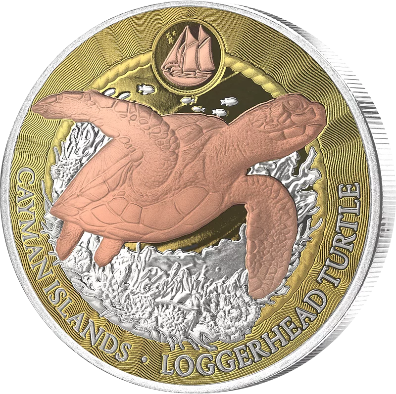 1 Dollar Kaimaninseln Schildkröte 2025 Triple Gold Edition