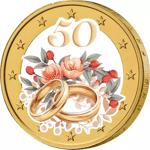 2 Euro Künstlerausgabe Goldene Hochzeit als vollvergoldete Premiumausgabe