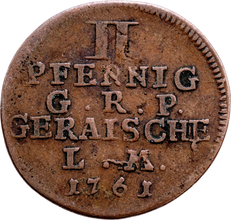 2 Pfennig Reuß- Gera Graf Heinrich XXX. 1761
