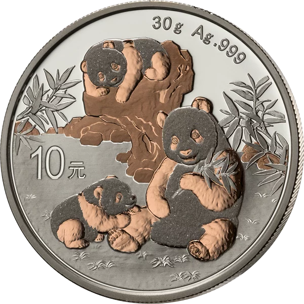10 Yuan China Panda Selection 2025 mit Gold- und Edelsteinapplikation