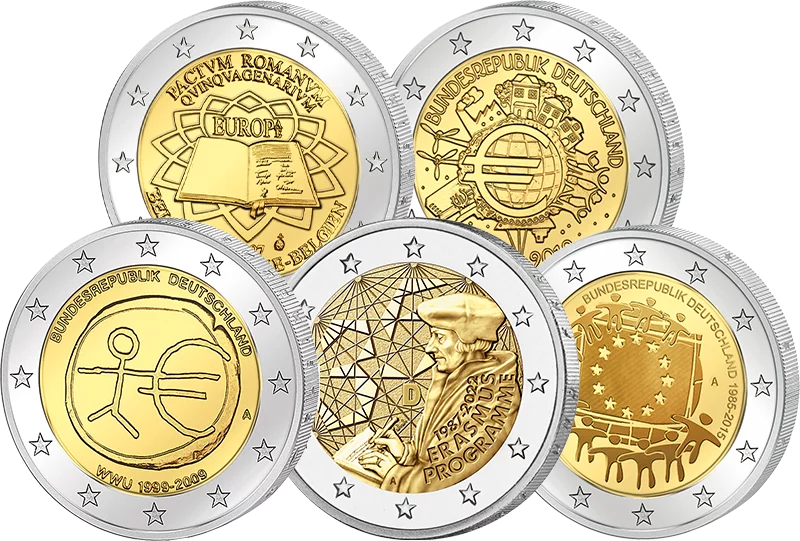 5 x 2 Euro Spar-Set BRD Die deutschen Ausgaben der Gemeinschafts-Serien 2007-2022