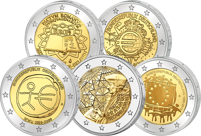 5x2 Euro Spar-Set BRD Die deutschen Ausgaben der Gemeinschafts-Serien 2007-2022