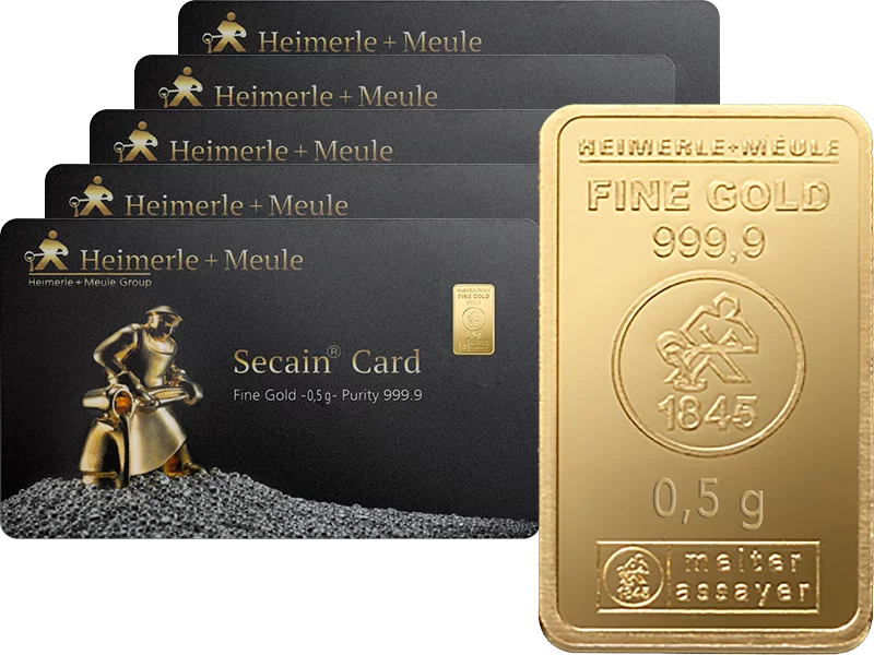 5 x 0,5 Gramm Gold Heimerle & Meule Secain Card