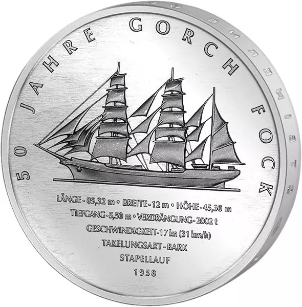 10 Euro BRD 50 Jahre Gorch Fock 2008 Stempelglanz 10 Euro BRD 50 Jahre Gorch Fock 2008 Stempelglanz