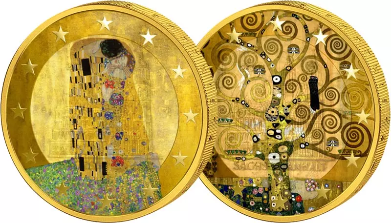 2 x 2 Euro BRD Gustav Klimt Der Kuss und Lebensbaum 2022 mit Applikation