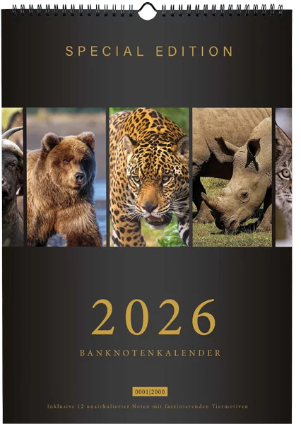 Banknotenkalender Tiere 2026