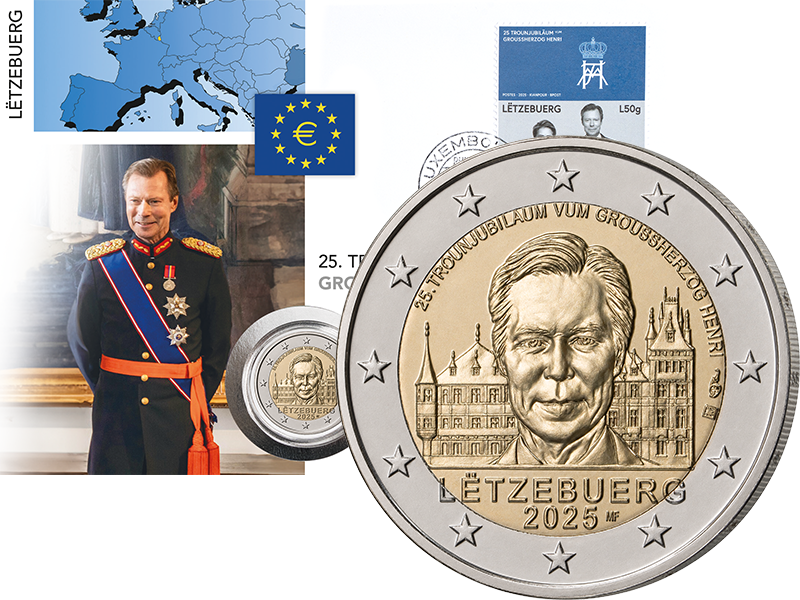 2 Euro Numisbrief Luxemburg 25 Jahre Thronbesteigung Großherzog Henri 2025