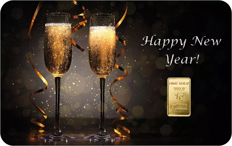 1 Gramm Gold Heimerle & Meule Finecard - Happy New Year