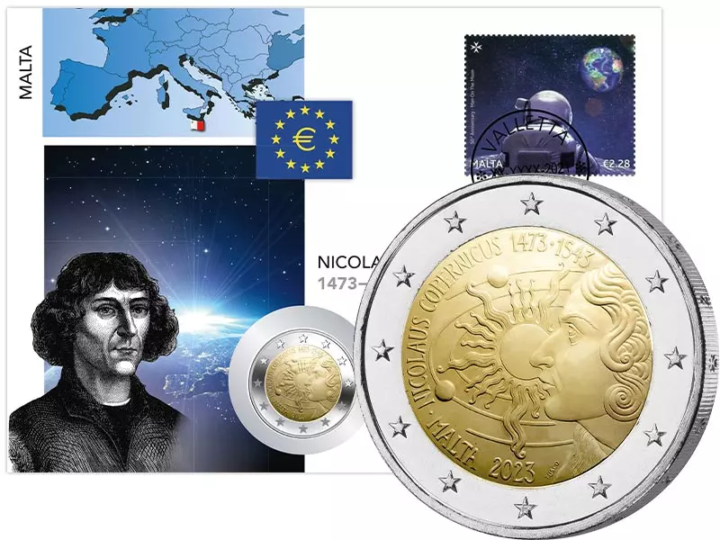 2 Euro Numisbrief Malta 550. Geburtstag von Nikolaus Kopernikus 2023