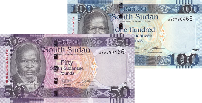 2er Set 50 und 100 Pounds Banknoten Südsudan John Garang de Mabior 2019
