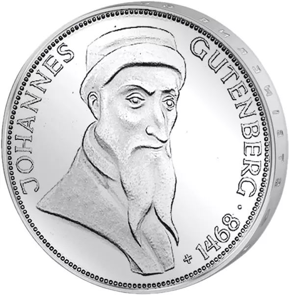 5 DM Münze BRD Johannes Gutenberg 1968 Stempelglanz