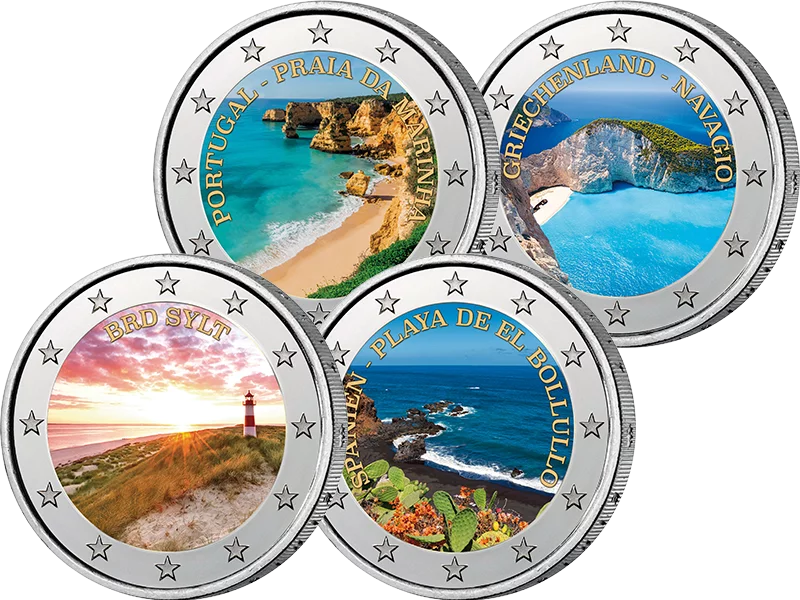 4 x 2 Euro Europas schönste Strände mit Farb Applikation