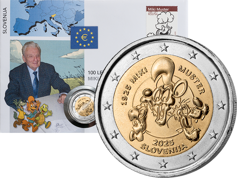 2 Euro Numisbrief Slowenien 100. Geburtstag Miki Muster 2025