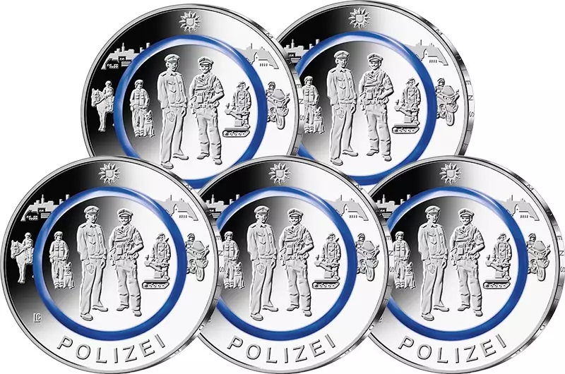 5 x 10 Euro BRD Polizei 2024 stempelglanz (A-J)