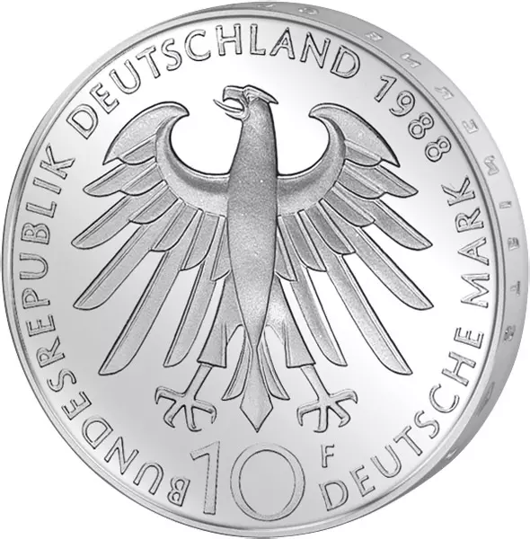 10 DM Münze BRD Carl Zeiss 1988 Polierte Platte