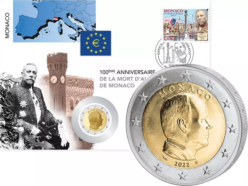 2 Euro Numisbrief Monaco 100. Todestag Albert I. 2022